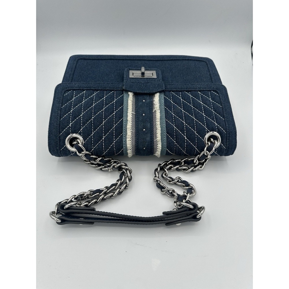 Karl Lagerfeld Agyness Signature Blue Chambray Canvas Shoulder Bag - Picture 5 of 13